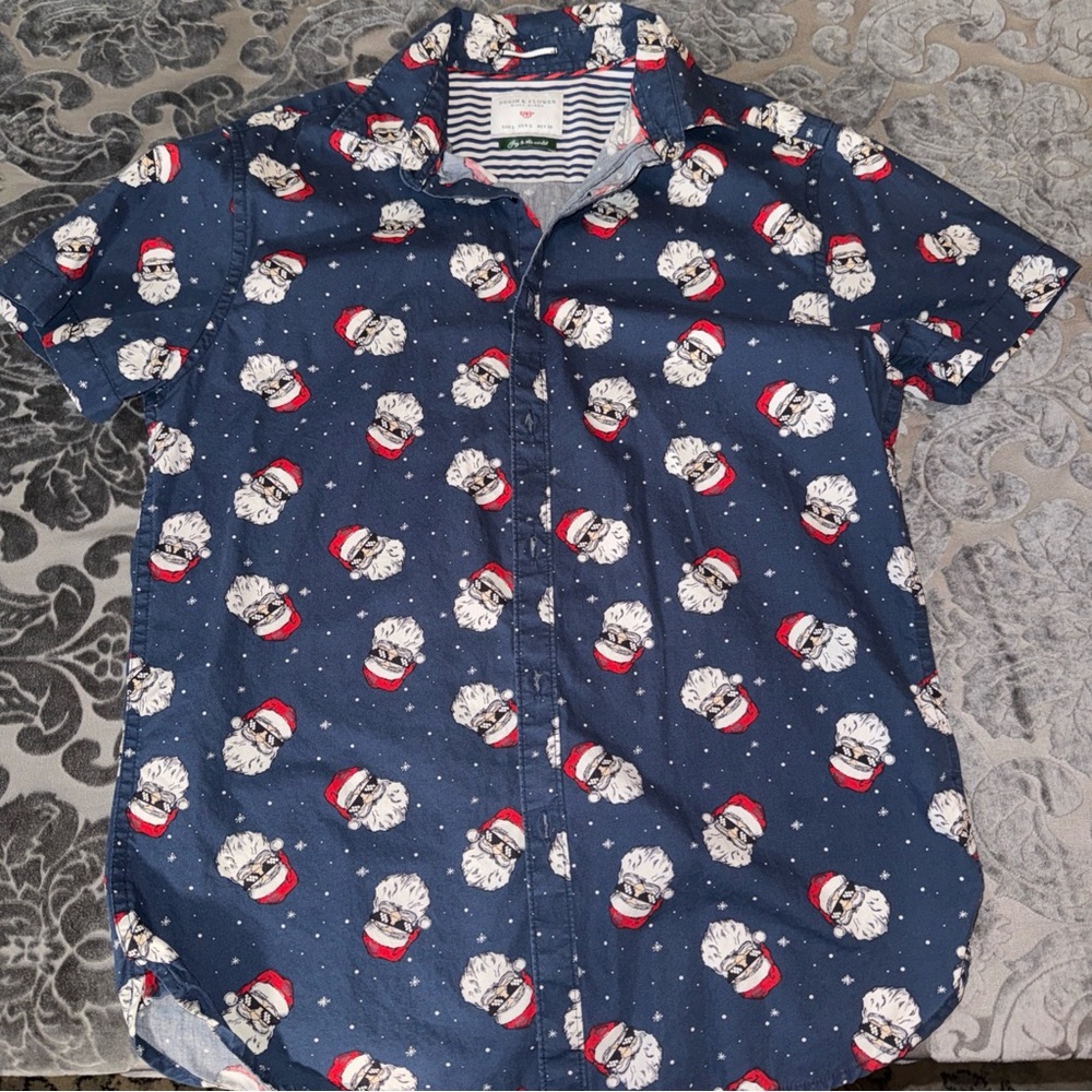 Denim & Flower Ricky Singh Navy cool shades Santa Xmas button down Shirt Sz: SM